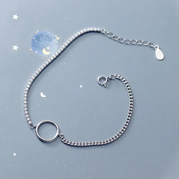 925 Sterling Silver Minimalist Dainty Thin Diamond & Chain Link Bracelet - Picture 4 of 5